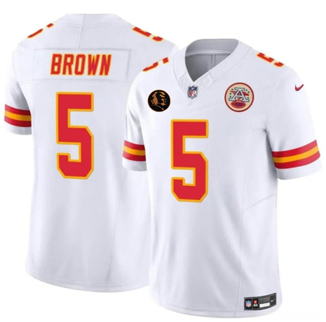 Men’s Kansas City Chiefs #5 Hollywood Brown White 2025 F.U.S.E. John Madden Patch Vapor Untouchable Limited Stitched Football Jersey